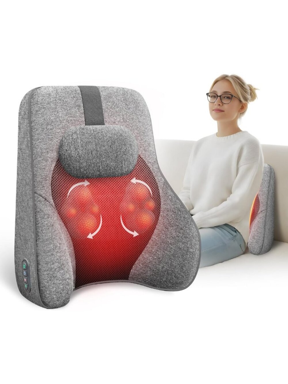 Shiatsu Massage Lumbar Support Pillow with Heat - Memory Foam for Office